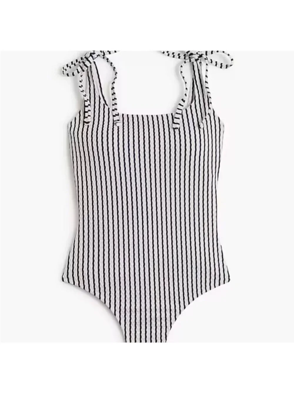 NWT J. Crew Navy/White Striped Ribbed Tie-Shoulder One Piece Swimsuit Small